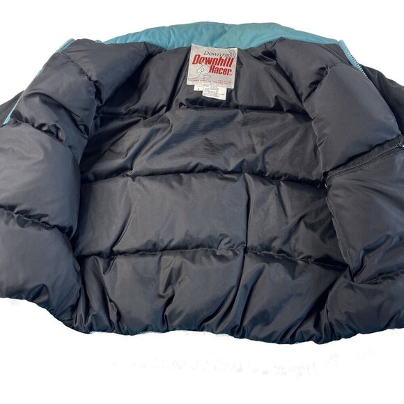 VTG Downhill Racer Jacket Ski Down Fill 80s Puffer Color Block Size M Teal Black - Picture 11 of 12